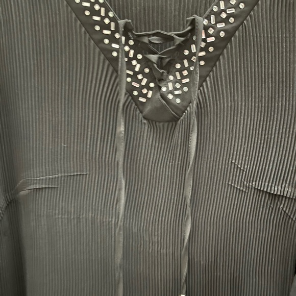 Black pleated lace up top with jeweled neckline from Catherine’s in a size 26. - Picture 3 of 7